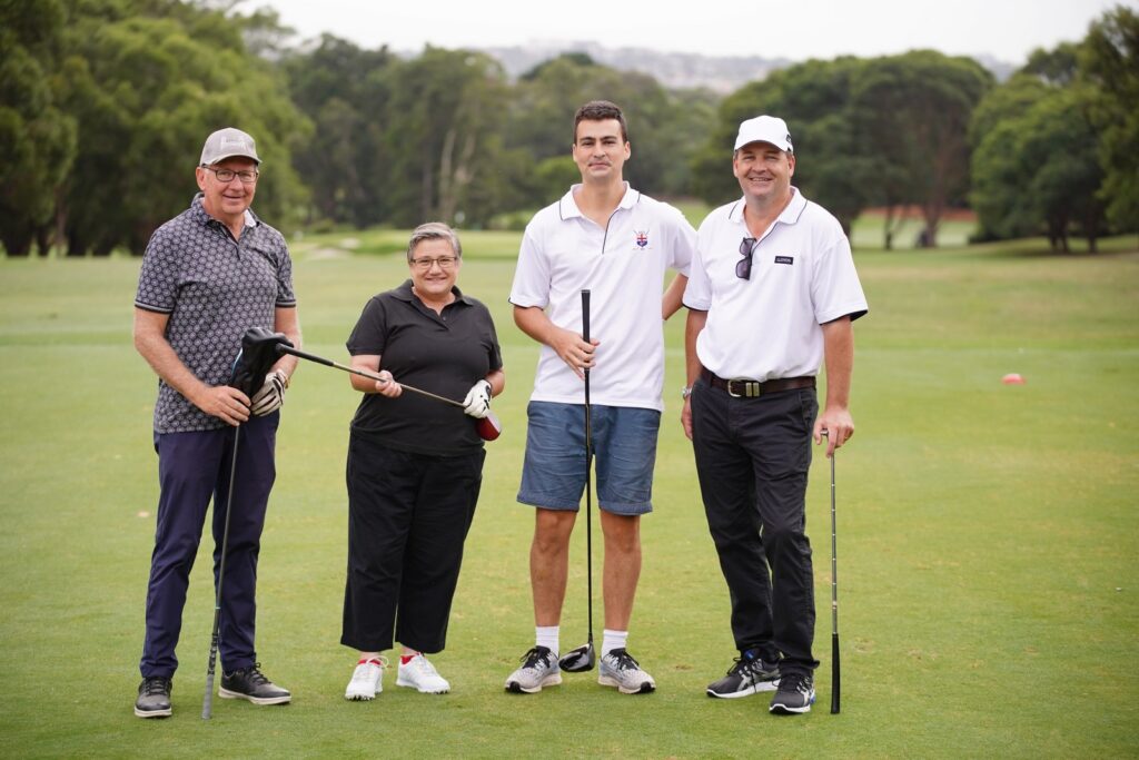 From left,  Paul Kozub, Trina McGuffog, Alex Mackinnon, Chris Mackinnon. on the golf course