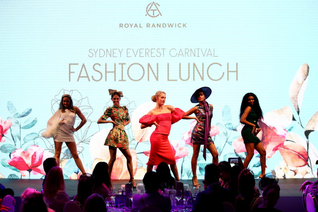 SYDNEY, AUSTRALIA - OCTOBER 06: Fashion Show during Everest Carnival Fashion Lunch at Royal Randwick Racecourse on October 06, 2022 in Sydney, Australia. (Photo by Don Arnold/Getty Images for ATC)